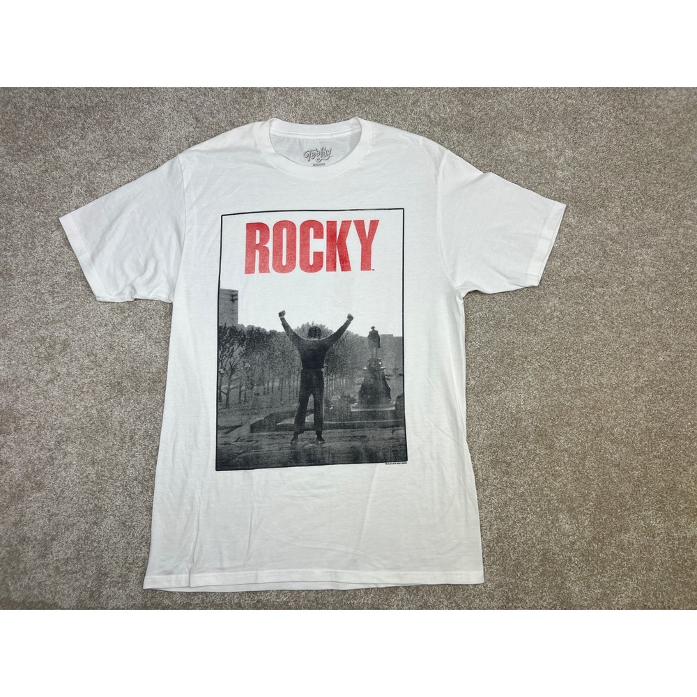 Tee‎ Luv Mens Rocky Movie Iconic Balboa Statue Graphic T Shirt White Size Medium